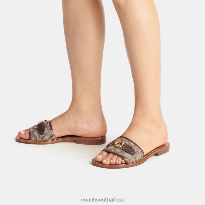 Coach Women INA SANDAL IN SIGNATURE JACQUARD Maple/Oak 4ZRDJ423