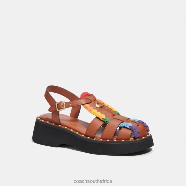Coach Women VIVIENNE SANDAL WITH RAINBOW CROCHET Burnished Amber/Rainbow 4ZRDJ420