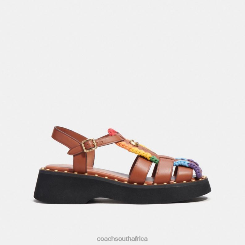 Coach Women VIVIENNE SANDAL WITH RAINBOW CROCHET Burnished Amber/Rainbow 4ZRDJ420