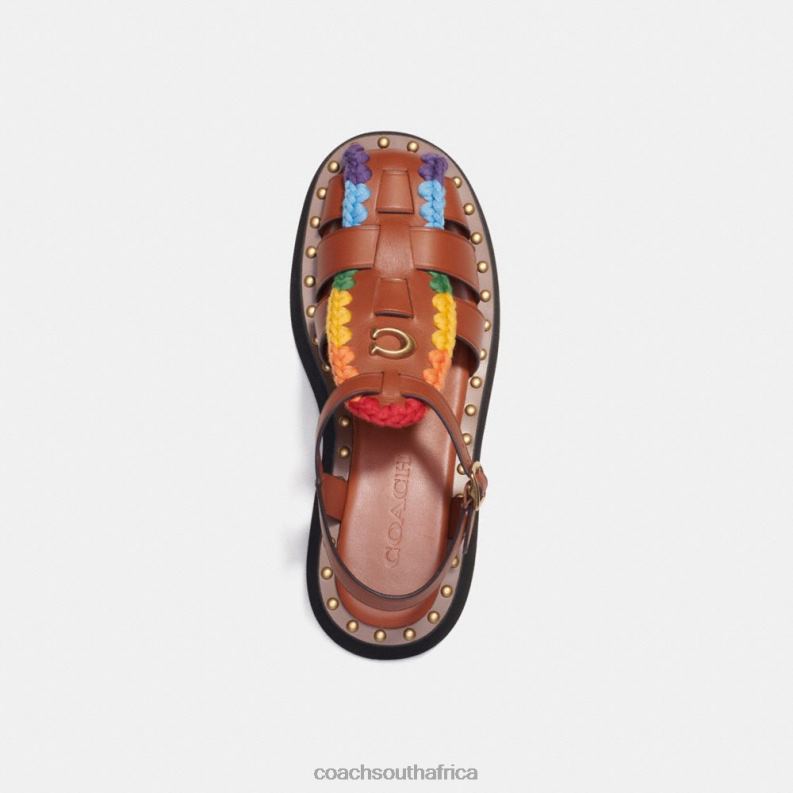 Coach Women VIVIENNE SANDAL WITH RAINBOW CROCHET Burnished Amber/Rainbow 4ZRDJ420