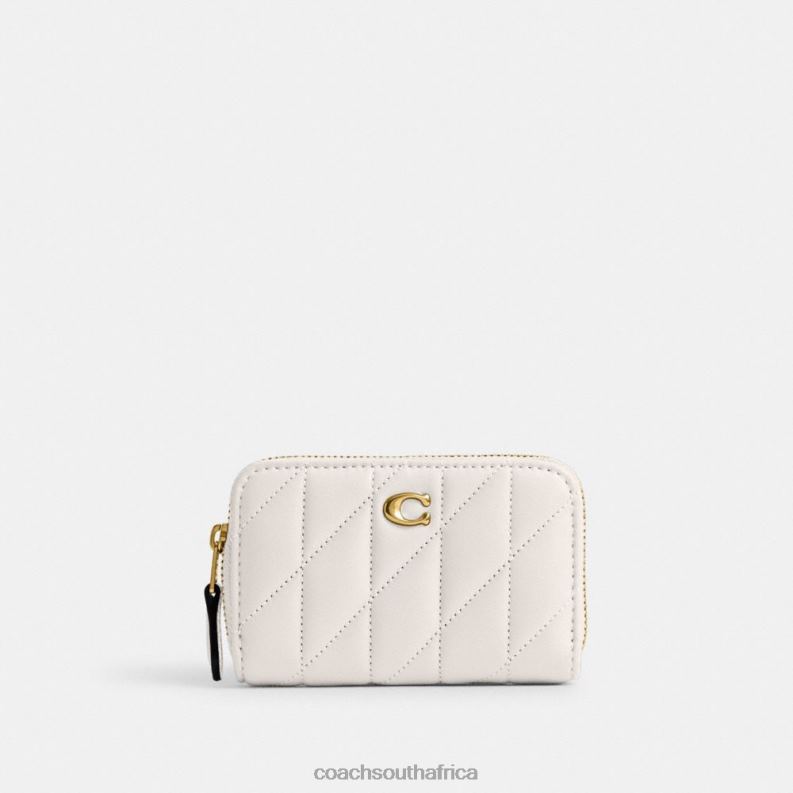 Coach Women SMALL ZIP AROUND CARD CASE WITH PILLOW QUILTING B4/CHALK 4ZRDJ376