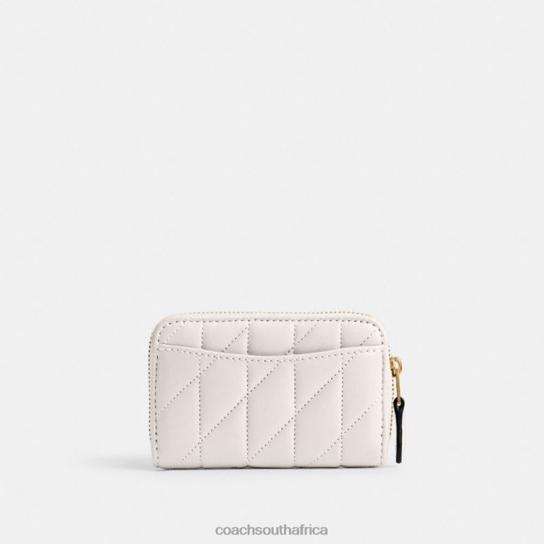Coach Women SMALL ZIP AROUND CARD CASE WITH PILLOW QUILTING B4/CHALK 4ZRDJ376