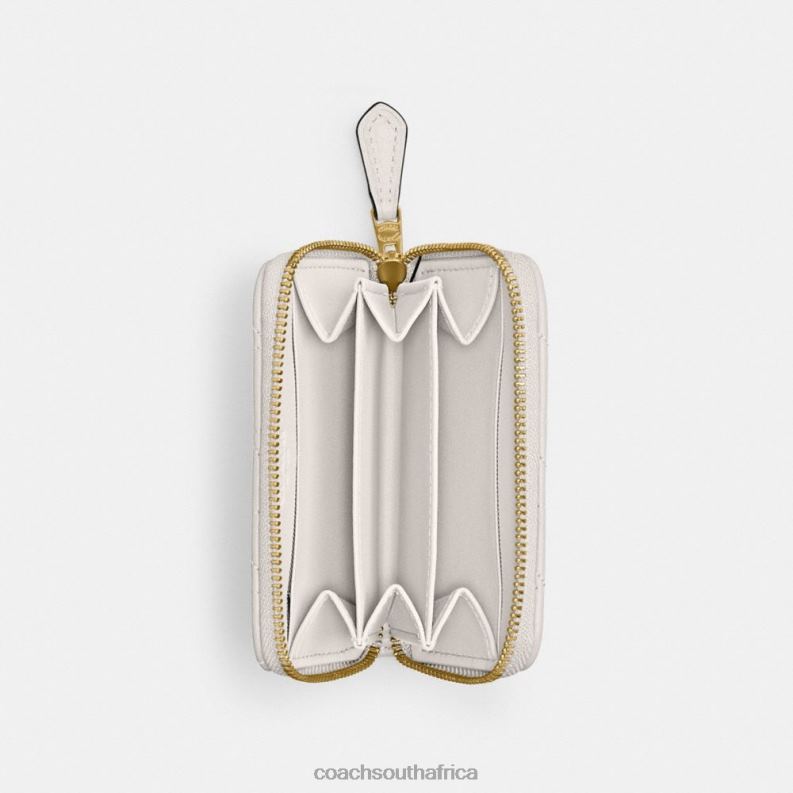 Coach Women SMALL ZIP AROUND CARD CASE WITH PILLOW QUILTING B4/CHALK 4ZRDJ376