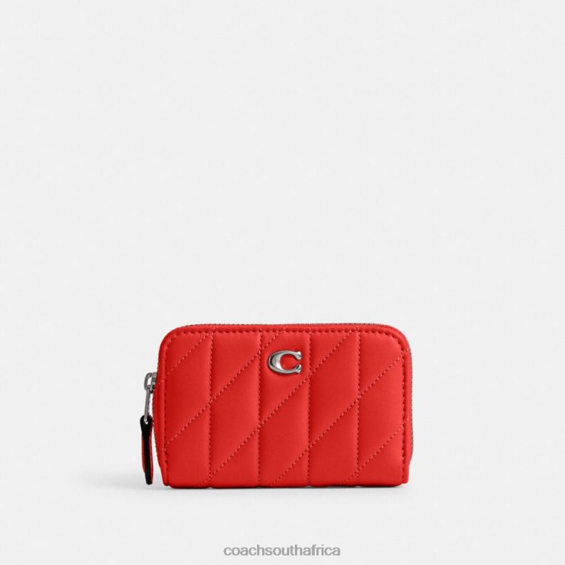 Coach Women SMALL ZIP AROUND CARD CASE WITH PILLOW QUILTING LH/Sport Red 4ZRDJ366