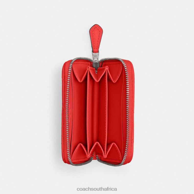 Coach Women SMALL ZIP AROUND CARD CASE WITH PILLOW QUILTING LH/Sport Red 4ZRDJ366