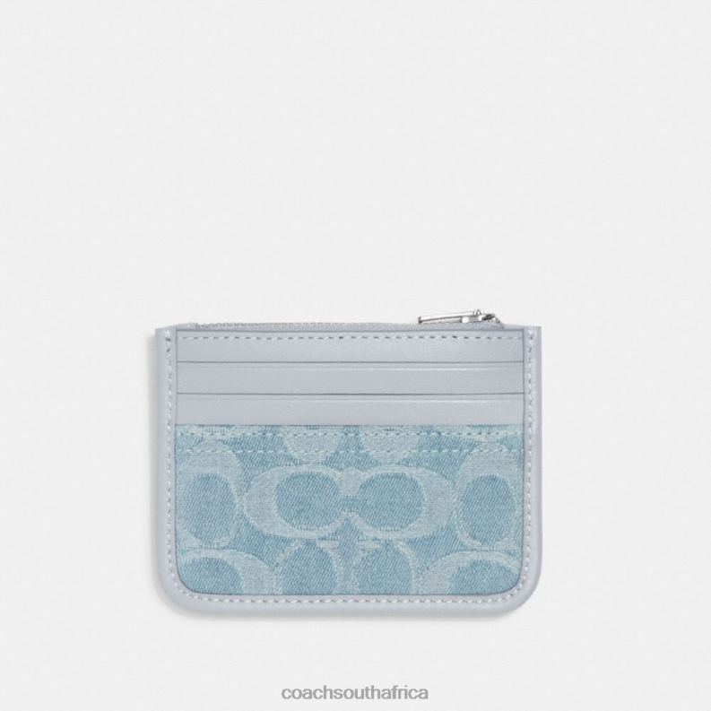 Coach Women ZIP CARD CASE IN SIGNATURE DENIM LH/Pale Blue 4ZRDJ385