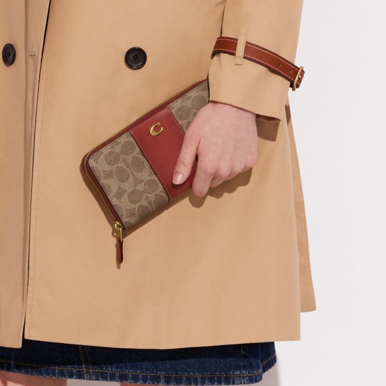 Coach Women ACCORDION ZIP WALLET IN COLORBLOCK SIGNATURE CANVAS B4/Tan Rust 4ZRDJ329