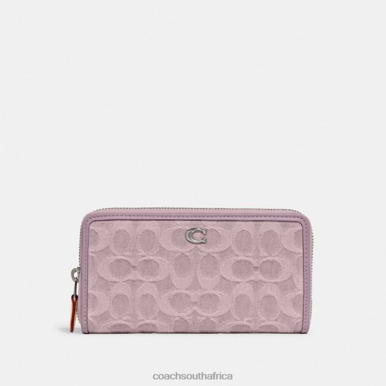 Coach Women ACCORDION ZIP WALLET IN SIGNATURE DENIM LH/Pale Purple 4ZRDJ325