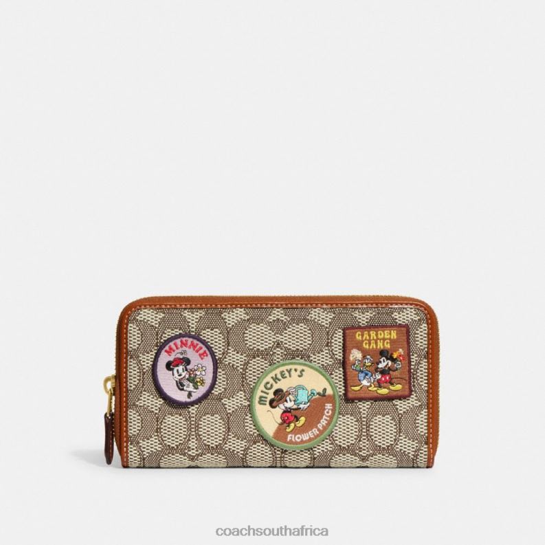 Coach Women DISNEY X COACH ACCORDION ZIP WALLET IN SIGNATURE TEXTILE JACQUARD WITH PATCHES B4/Cocoa Burnished Amb 4ZRDJ326