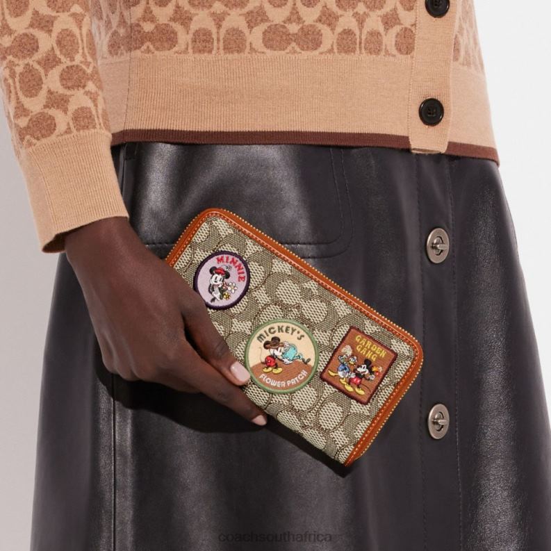 Coach Women DISNEY X COACH ACCORDION ZIP WALLET IN SIGNATURE TEXTILE JACQUARD WITH PATCHES B4/Cocoa Burnished Amb 4ZRDJ326