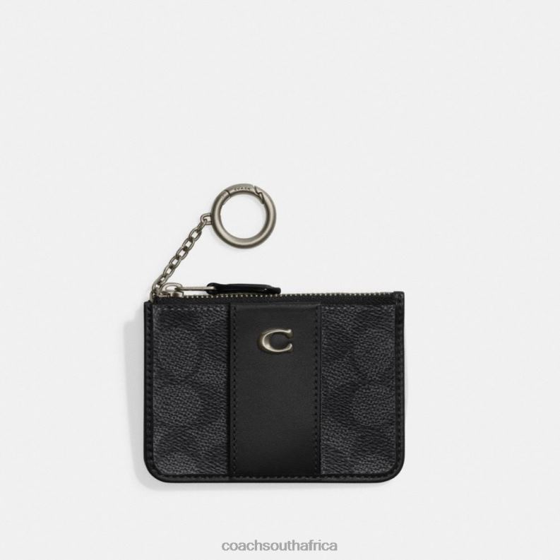 Coach Women MINI SKINNY ID CASE IN SIGNATURE CANVAS MW/Charcoal/Black 4ZRDJ330