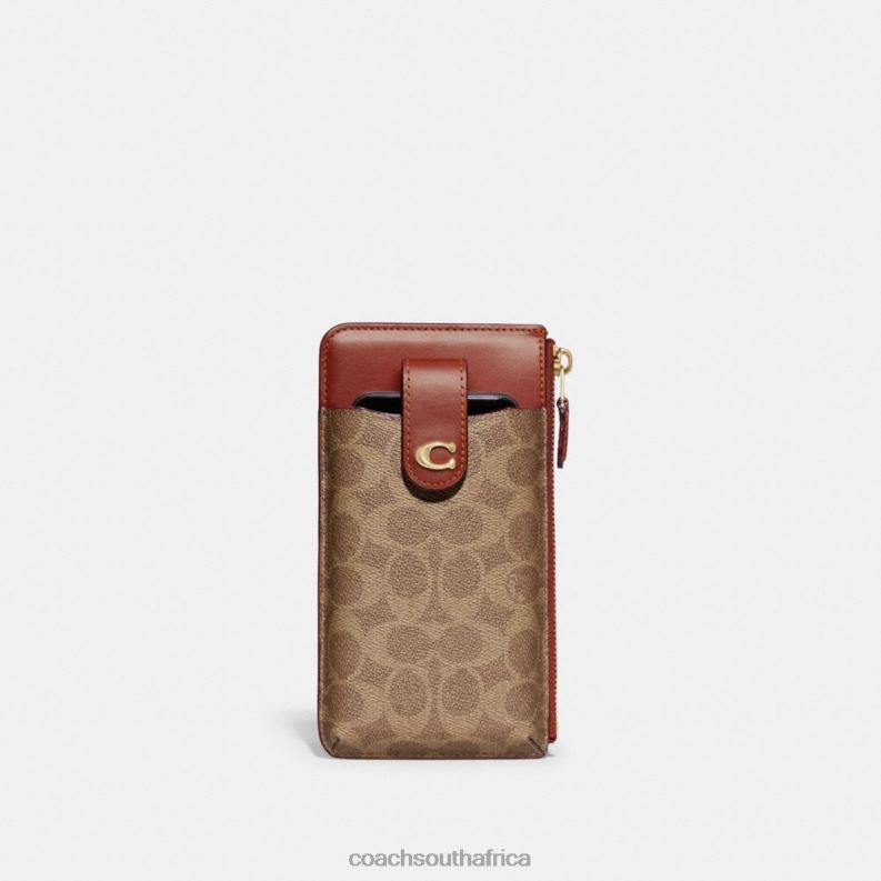 Coach Women ESSENTIAL PHONE WALLET IN SIGNATURE CANVAS B4/Tan Rust 4ZRDJ388