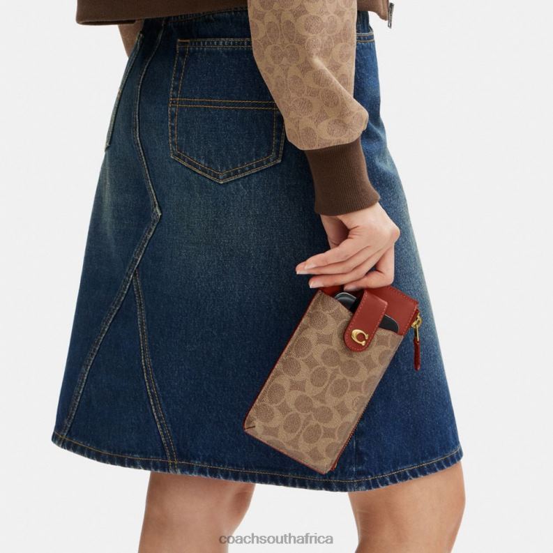 Coach Women ESSENTIAL PHONE WALLET IN SIGNATURE CANVAS B4/Tan Rust 4ZRDJ388