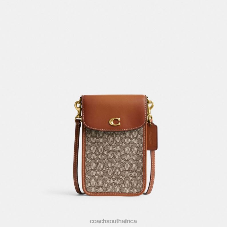 Coach Women PHONE CROSSBODY IN MICRO SIGNATURE JACQUARD B4/Cocoa Burnished Amb 4ZRDJ386