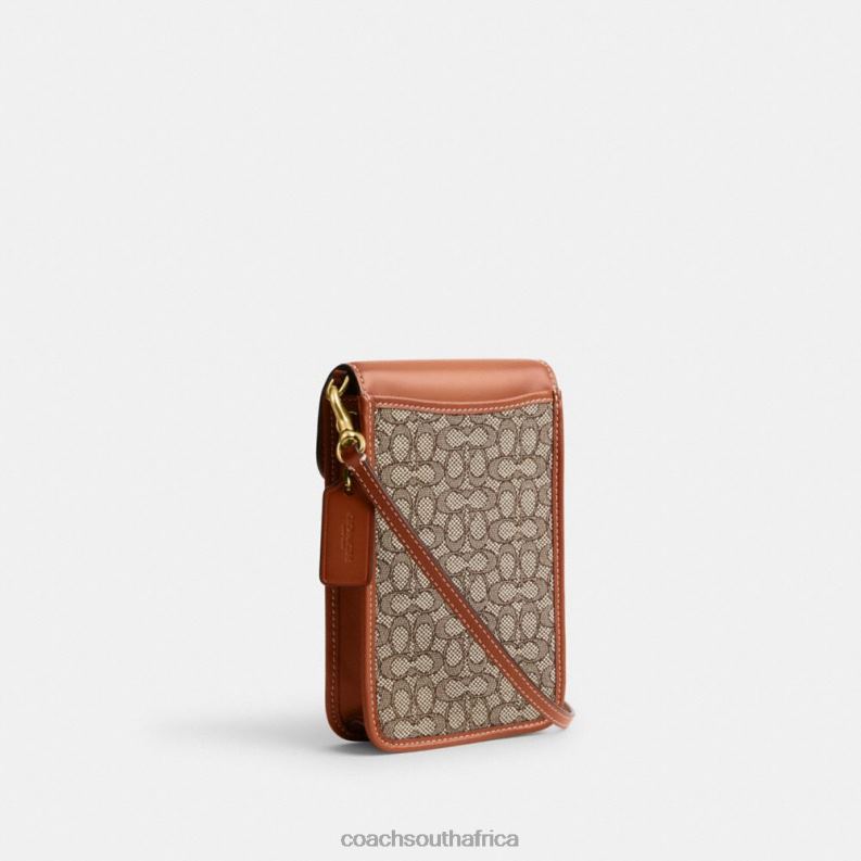 Coach Women PHONE CROSSBODY IN MICRO SIGNATURE JACQUARD B4/Cocoa Burnished Amb 4ZRDJ386