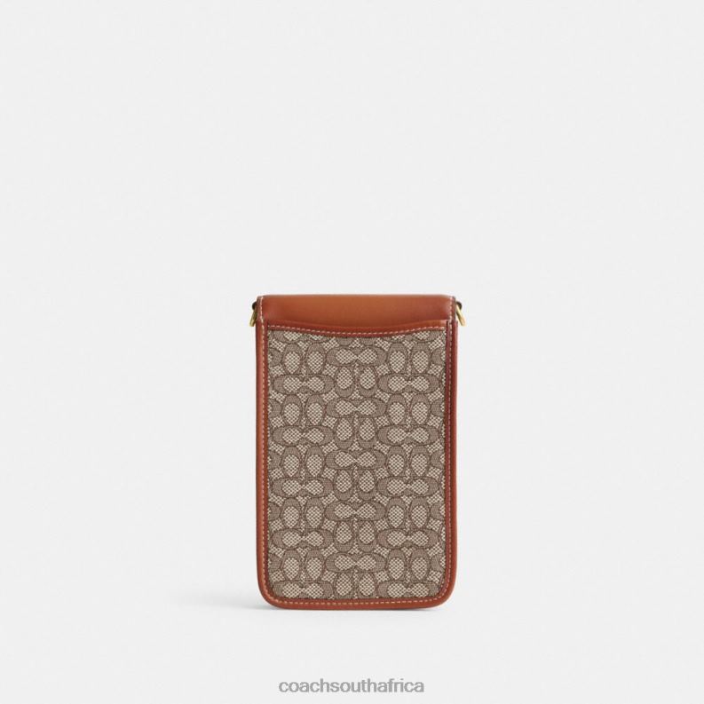 Coach Women PHONE CROSSBODY IN MICRO SIGNATURE JACQUARD B4/Cocoa Burnished Amb 4ZRDJ386