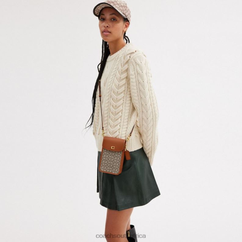 Coach Women PHONE CROSSBODY IN MICRO SIGNATURE JACQUARD B4/Cocoa Burnished Amb 4ZRDJ386