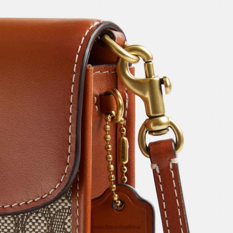 Coach Women PHONE CROSSBODY IN MICRO SIGNATURE JACQUARD B4/Cocoa Burnished Amb 4ZRDJ386