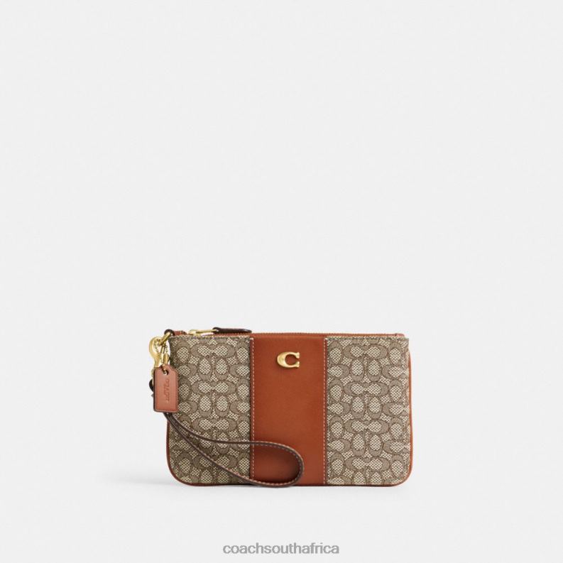 Coach Women SMALL WRISTLET IN MICRO SIGNATURE JACQUARD B4/Cocoa Burnished Amb 4ZRDJ362