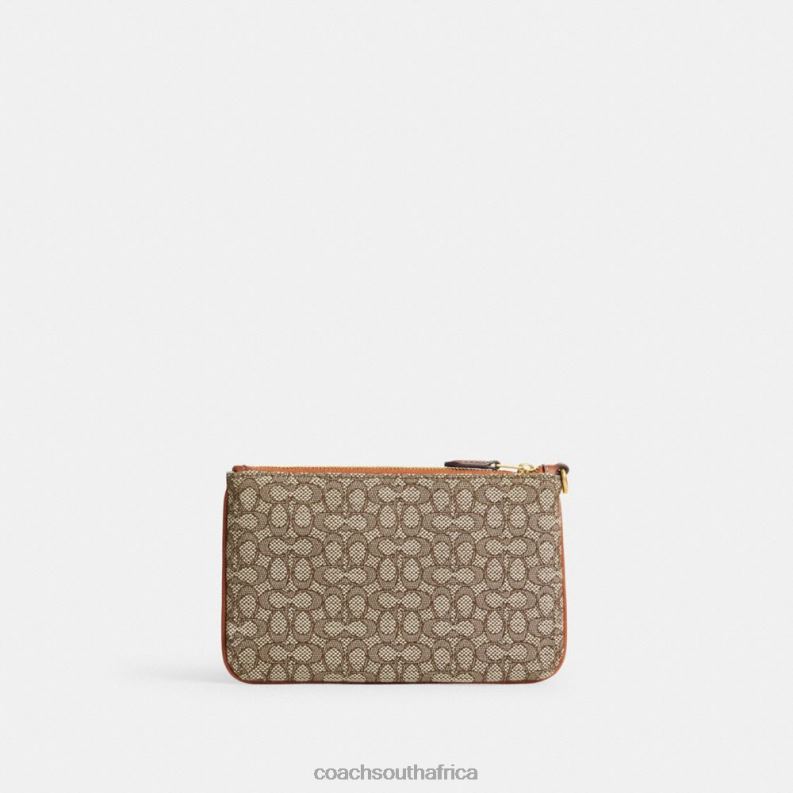 Coach Women SMALL WRISTLET IN MICRO SIGNATURE JACQUARD B4/Cocoa Burnished Amb 4ZRDJ362