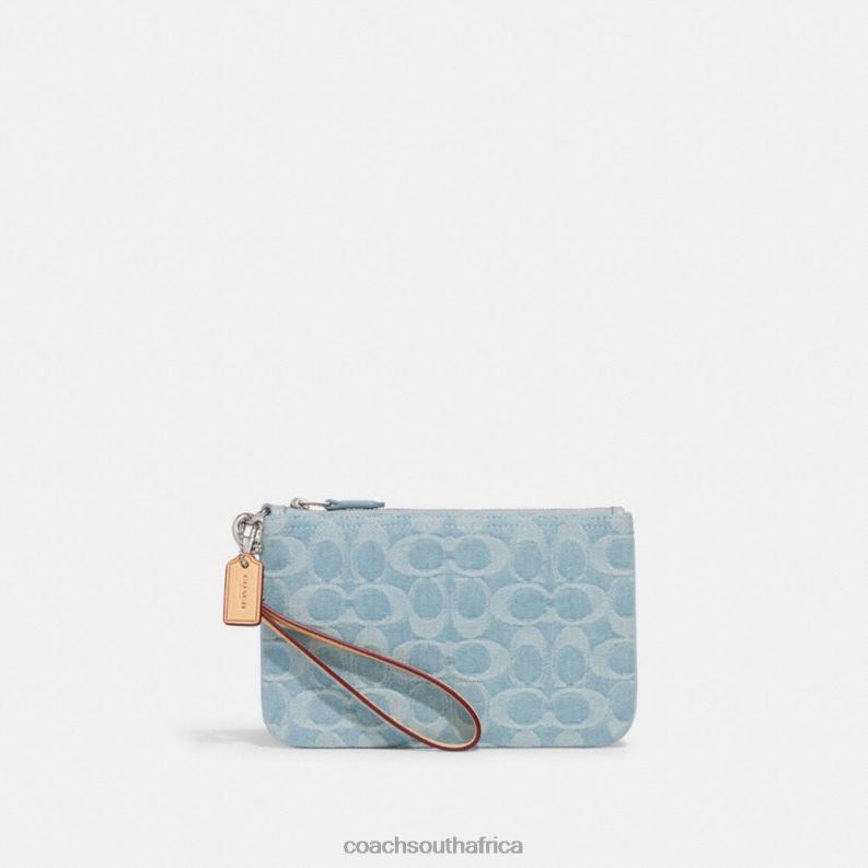 Coach Women SMALL WRISTLET IN SIGNATURE DENIM LH/Pale Blue 4ZRDJ364