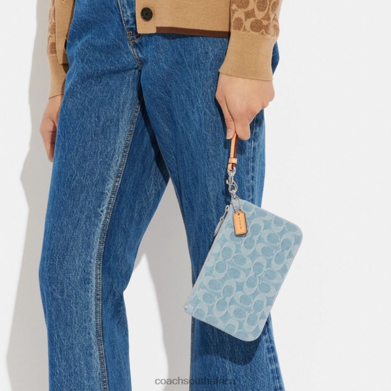 Coach Women SMALL WRISTLET IN SIGNATURE DENIM LH/Pale Blue 4ZRDJ364